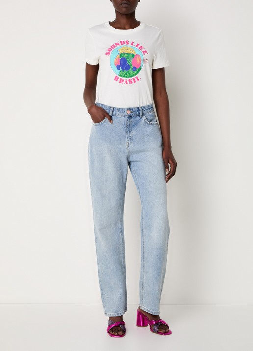 Farm Rio T-shirt van  katoen met print - voorkant 2 gebroken wit