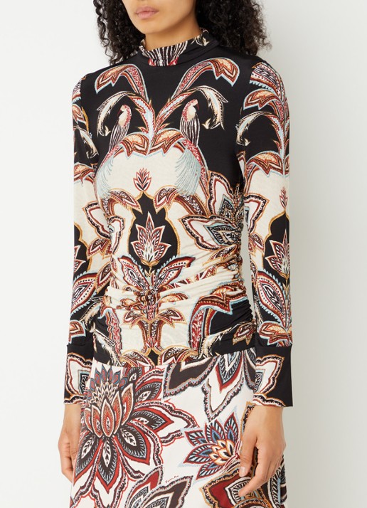 Farm Rio Tapestry top met print en opstaande kraag - detail zwart