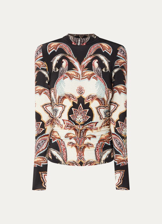 Farm Rio Tapestry top met print en opstaande kraag - voorkant 3 zwart