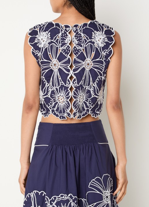 Farm Rio Top met opengewerkt dessin - achterkant donkerblauw