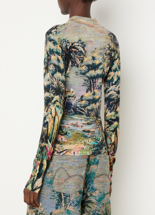 Farm Rio Top met print en ronde hals - achterkant lila