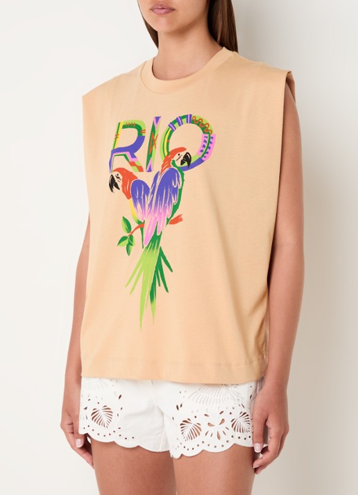Farm Rio Top met print en stretch