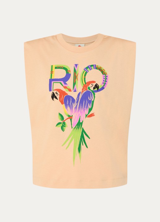 Farm Rio Top met print en stretch - voorkant zand