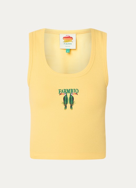 Farm Rio Toucan cropped tanktop met print en logoborduring - voorkant geel