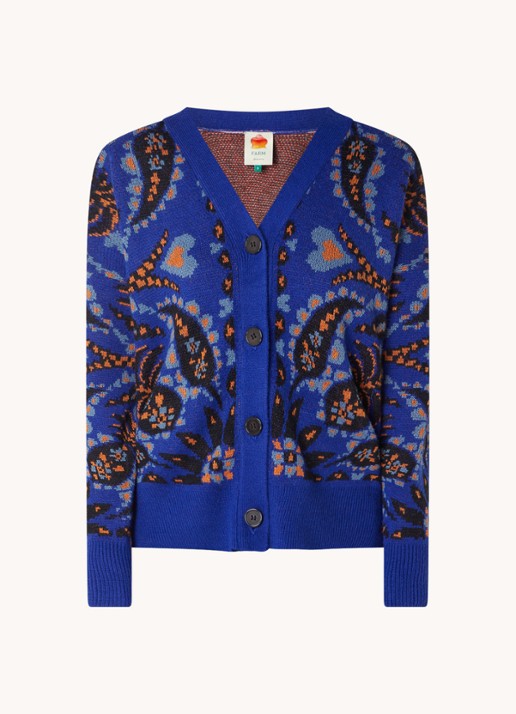 Farm Rio Toucan fijngebreid vest met bloemenprint in wolblend - voorkant 2 blauw