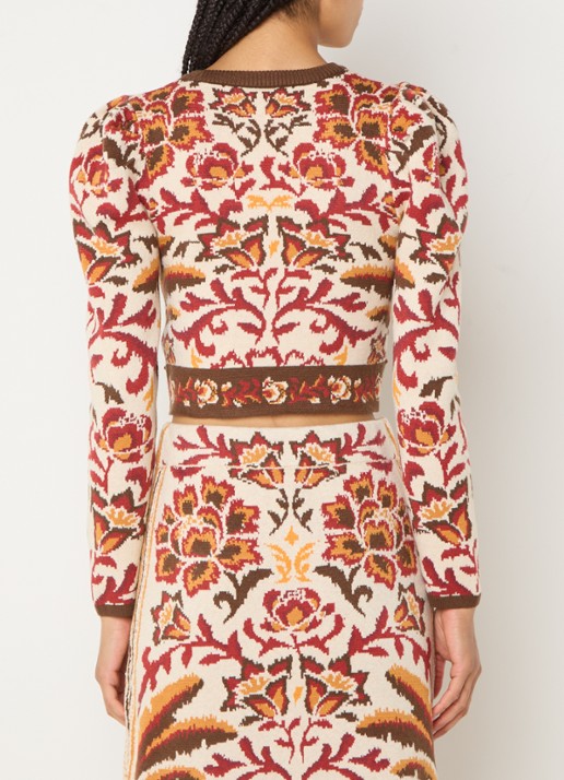 Farm Rio Toucans fijngebreide crop top met bloemenprint - achterkant donkerrood