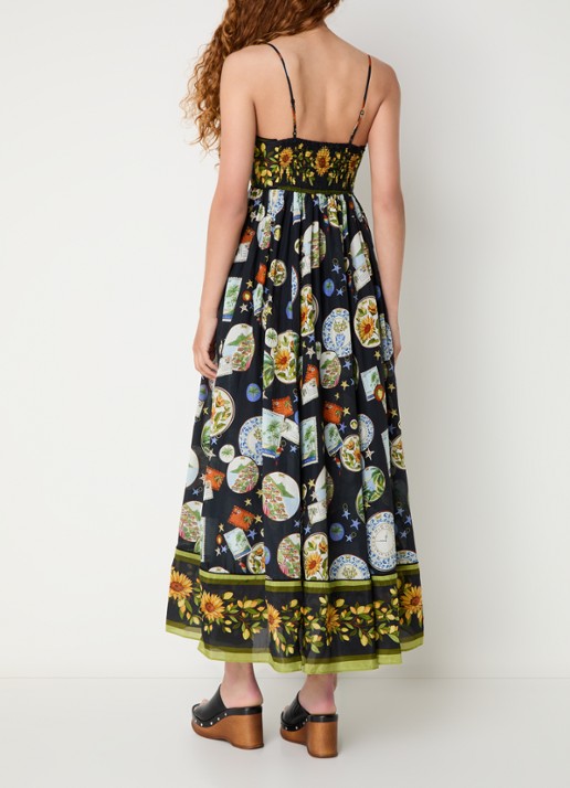 Farm Rio Trip Souvenir midi jurk met print - achterkant 4 zwart
