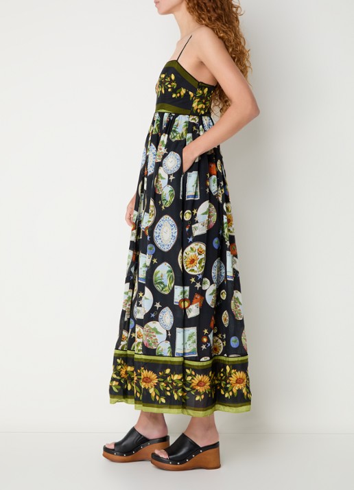 Farm Rio Trip Souvenir midi jurk met print - voorkant 2 zwart