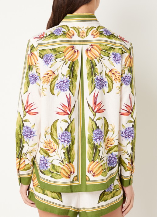 Farm Rio Tropical blouse in linnenblend met print - achterkant mosgroen