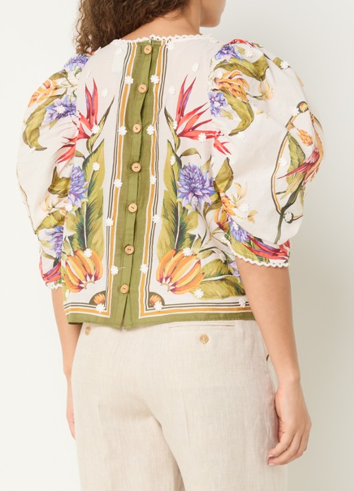 Farm Rio Tropical blouse met ballonmouw - achterkant 4 creme
