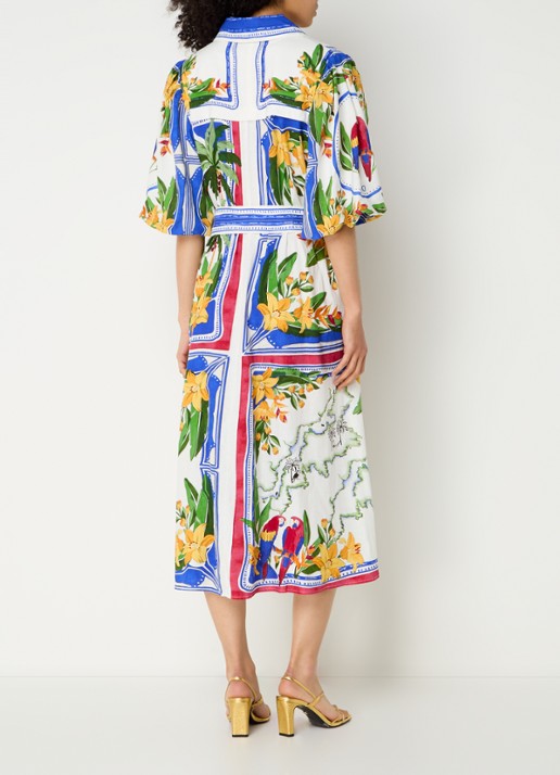 Farm Rio Tropical Destination midi blousejurk in linnenblend met bloemenprint - achterkant gebroken wit