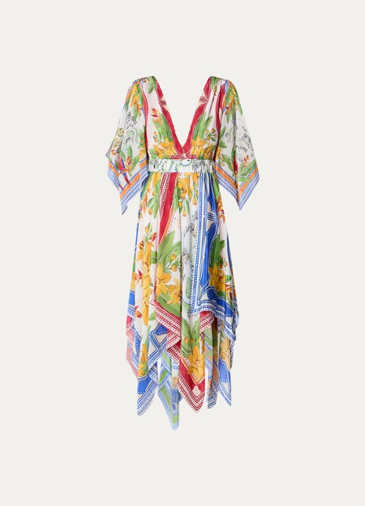 Farm Rio Tropical Destination midi tuniekjurk met bloemenprint - voorkant 2 gebroken wit