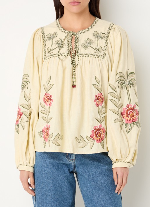 Farm Rio Tropical Flower tuniek in linnenblend met bloemborduring