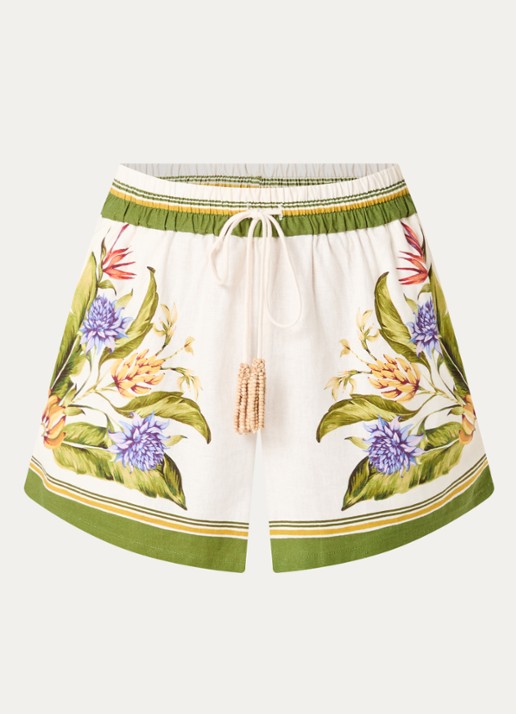 Farm Rio Tropical high waist wide fit korte broek in linnenblend - voorkant 2 mosgroen