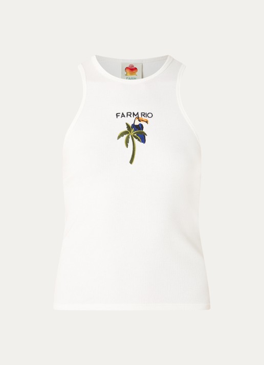 Farm Rio Tucanissimo tanktop met print - voorkant 2 gebroken wit