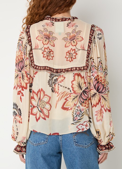 Farm Rio Tuniek met bloemenprint en ballonmouw - achterkant beige