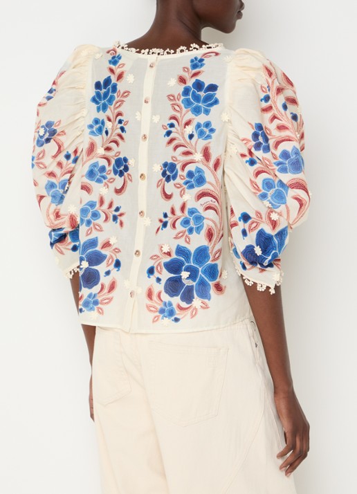 Farm Rio Tuniek met bloemenprint en pofmouw - achterkant 4 zand