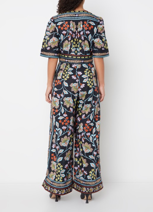 Farm Rio Wide fit jumpsuit met bloemenprint en steekzakken - achterkant zwart