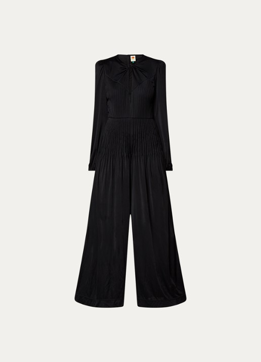 Farm Rio Wide fit jumpsuit met cut-out detail en plissé - voorkant zwart