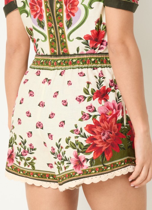 Farm Rio Wonder Rio high waist wide fit korte broek met print - achterkant bronsgroen
