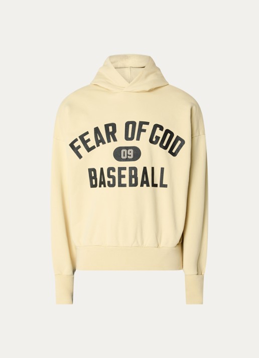 Fear of God 09 hoodie met front- en backprint - voorkant 5 lichtgeel