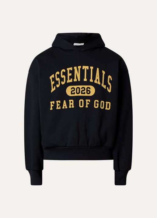 Fear of God Essentials Hoodie met flockprint - voorkant 5 zwart