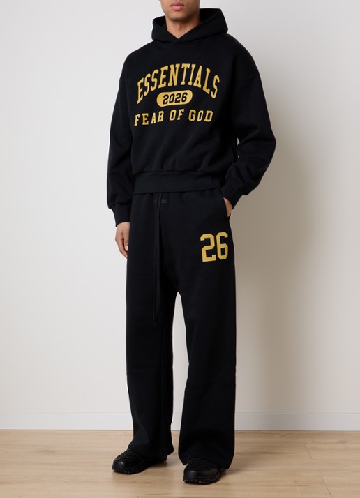 Fear of God Essentials Hoodie met flockprint - voorkant 6 zwart