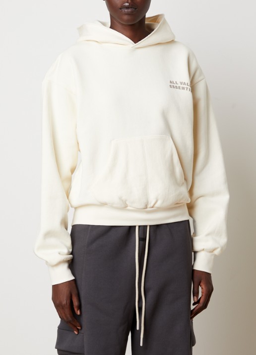 Fear of God Essentials Hoodie met front- en backprint - achterkant creme
