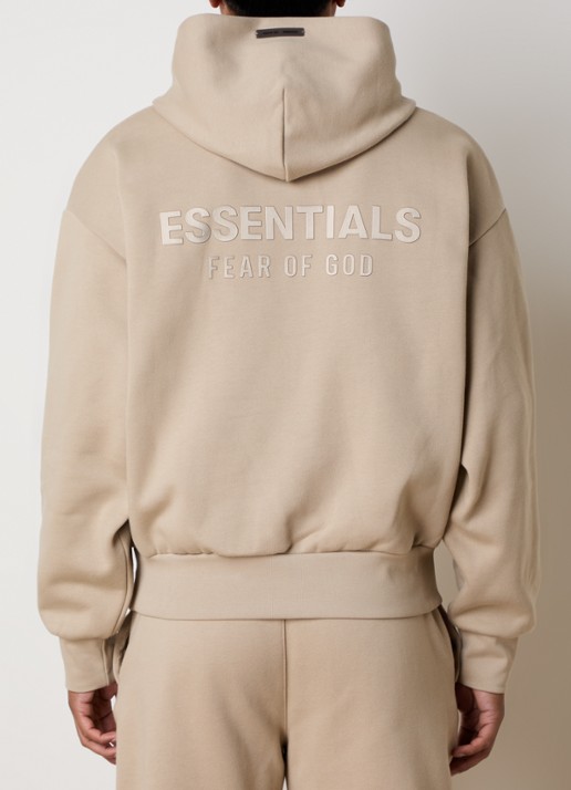 Fear of God Essentials Hoodie met logo- en backprint - achterkant beige