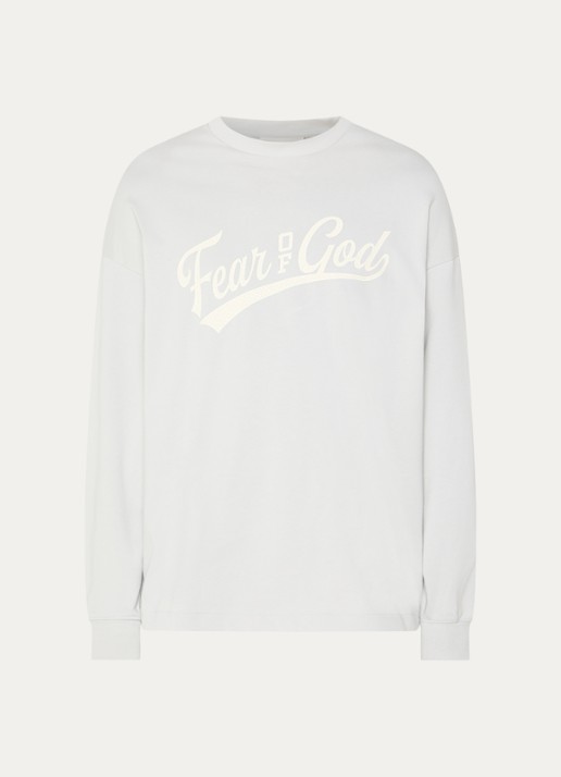 Fear of God Essentials Longsleeve met logo- en backprint - voorkant lichtgrijs