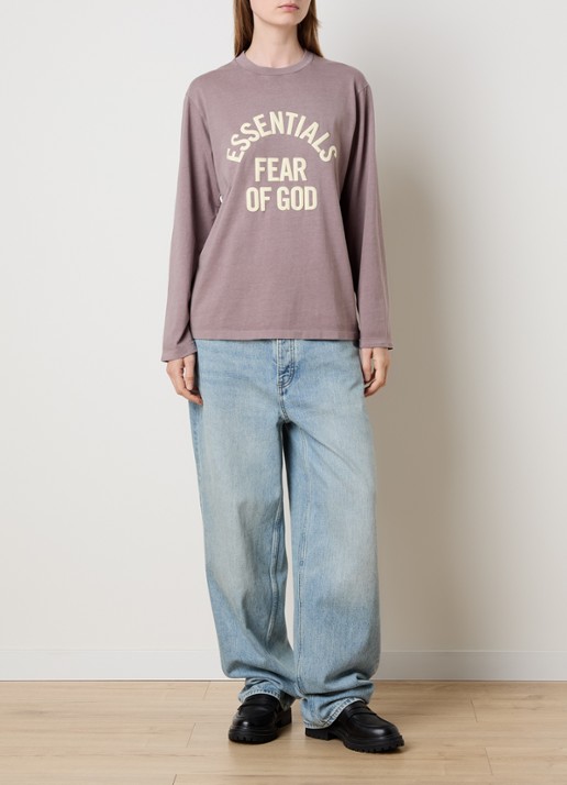 Fear of God Essentials Longsleeve met logoprint - voorkant 5 taupe