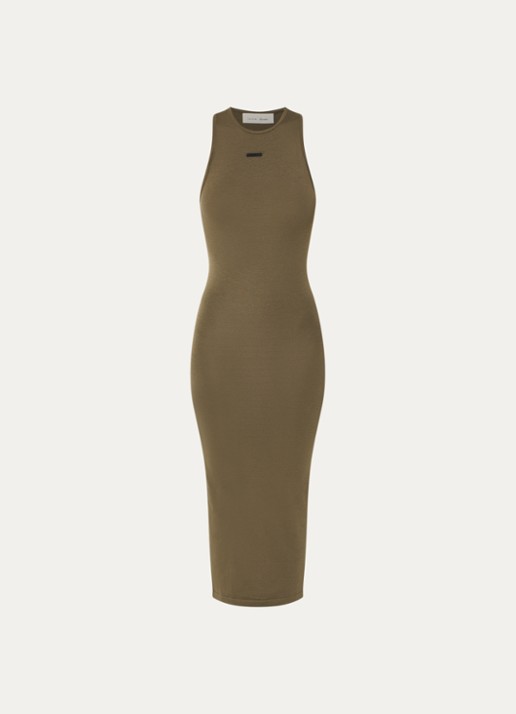 Fear of God Essentials Maxi jurk met racerback - voorkant 3 bronsgroen