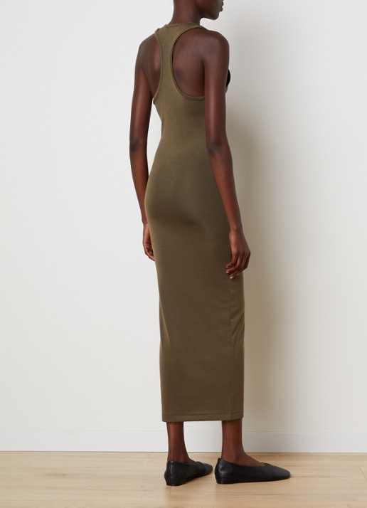 Fear of God Essentials Maxi jurk met racerback - voorkant 4 bronsgroen