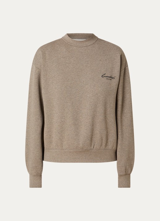 Fear of God Essentials Sweater met logo en ronde hals - voorkant 2 zand