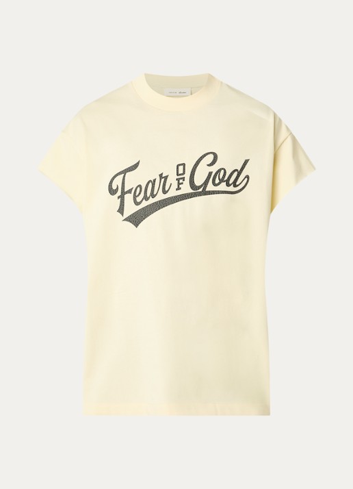 Fear of God Essentials T-shirt met front- en backprint - voorkant lichtgeel