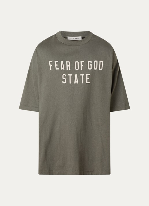 Fear of God Essentials T-shirt met logo - voorkant 2 olijfgroen