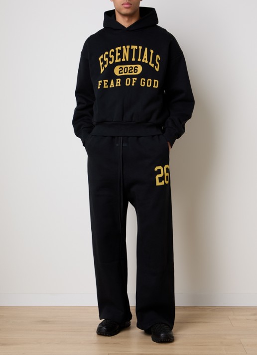Fear of God Essentials Wide fit joggingbroek met flockprint - voorkant 6 zwart