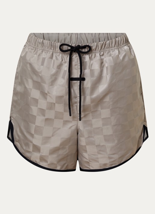 Fear of God Essentials Wide fit korte broek met ruitdessin - voorkant 4 grijsmele
