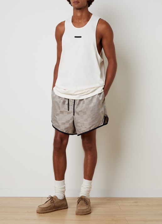 Fear of God Essentials Wide fit korte broek met ruitdessin - voorkant 5 grijsmele