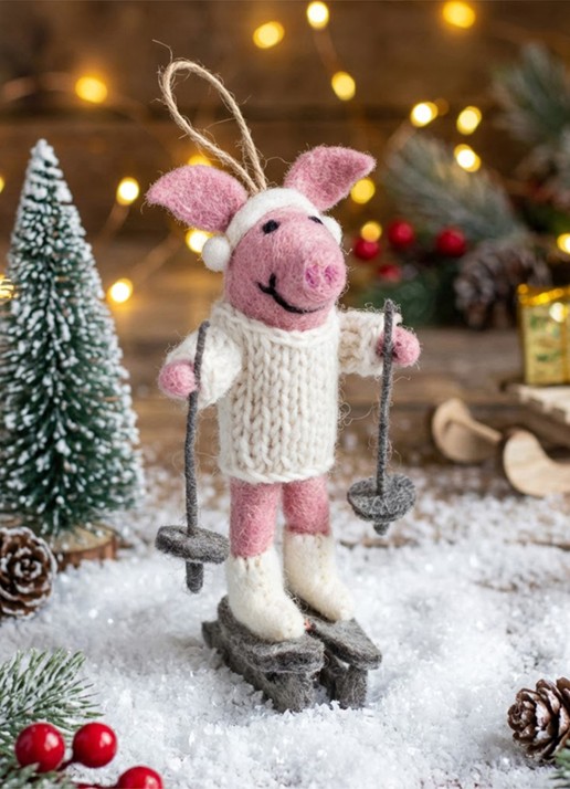 Felt So Good Alpine Swine kersthanger 16,5 cm - achterkant wit