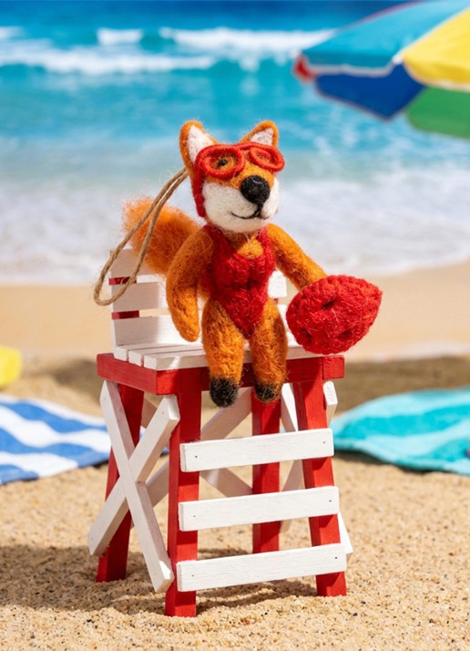 Felt So Good Baywatch Fox kersthanger 10 cm - achterkant orange