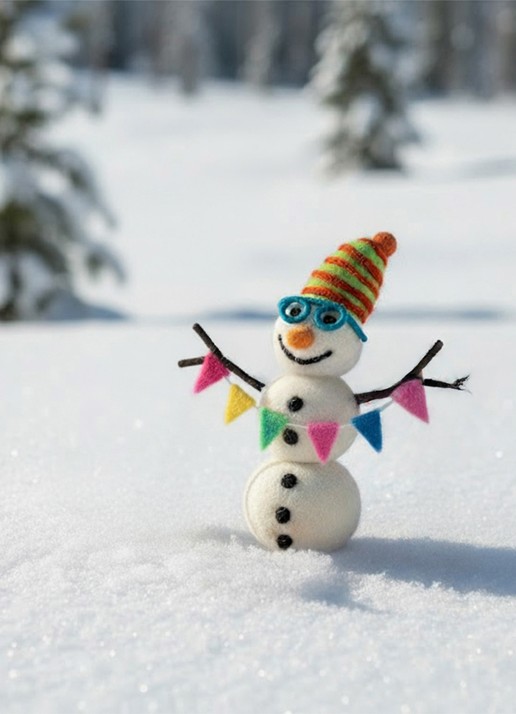Felt So Good Benedict the Snowman kersthanger 14 cm - voorkant 3 wit
