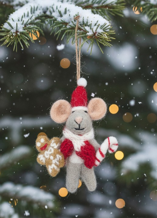 Felt So Good Chris Mouse kersthanger 11 cm - voorkant 3 grijs