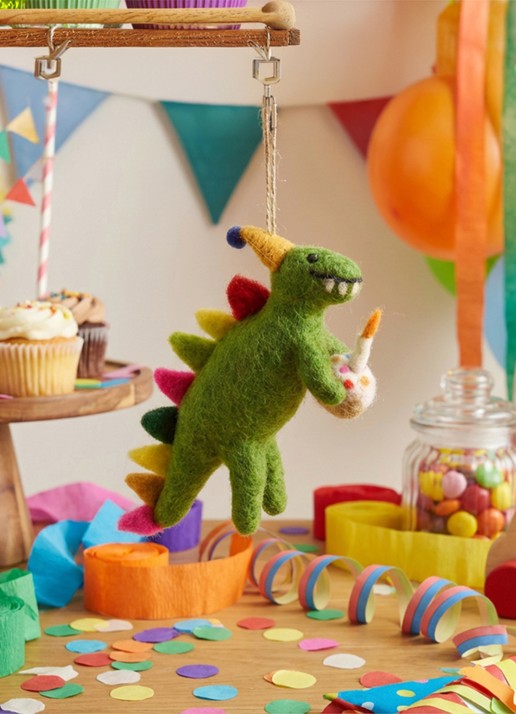 Felt So Good Happy Birthday Dino kersthanger 15 cm - achterkant 4 groen