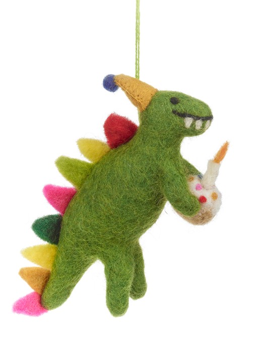 Felt So Good Happy Birthday Dino kersthanger 15 cm - voorkant 2 groen
