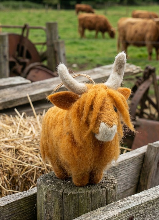 Felt So Good Highland Cow kersthanger 12 cm - voorkant 3 bruin