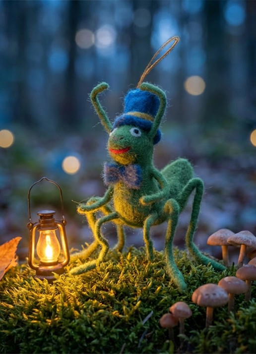 Felt So Good Jimothy Cricket kersthanger 6 cm - achterkant 2 groen