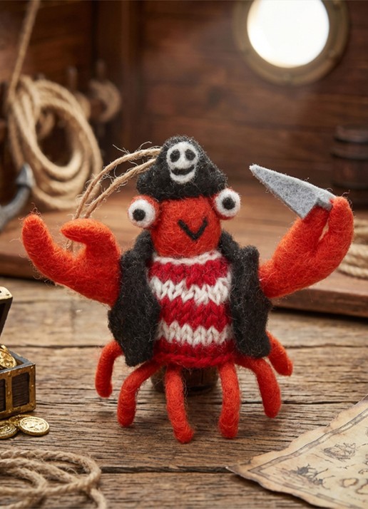 Felt So Good Jolly Rodger the Crab kersthanger 12 cm - achterkant 3 rood