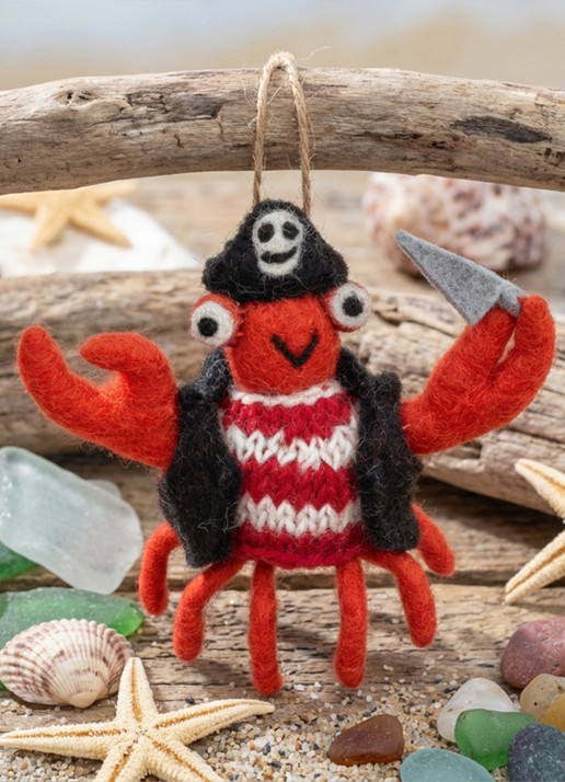 Felt So Good Jolly Rodger the Crab kersthanger 12 cm - voorkant 2 rood