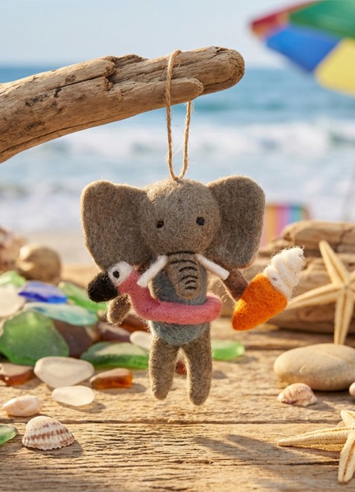 Felt So Good Leila the Summer Elephant kersthanger 11 cm - achterkant 2 grijs